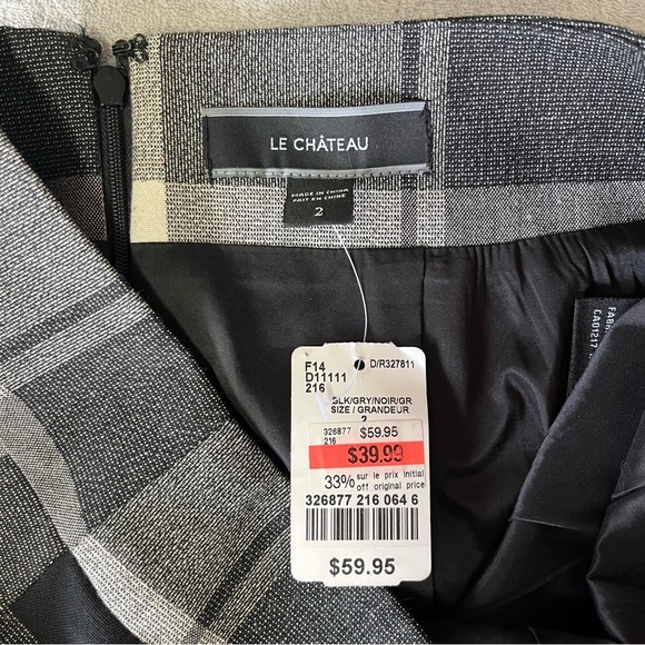 NWT Le Chateau Black & White Check A-line Asymmetrical Skirt - Picture 3 of 8